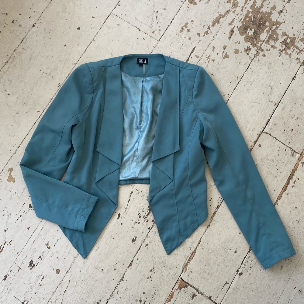Very J Turquoise Open Waterfall Blazer Jacket